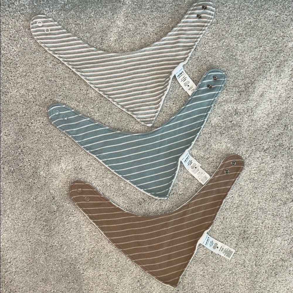 Carter's Striped Bandana Bib Trio - Gray, Blue, Brown